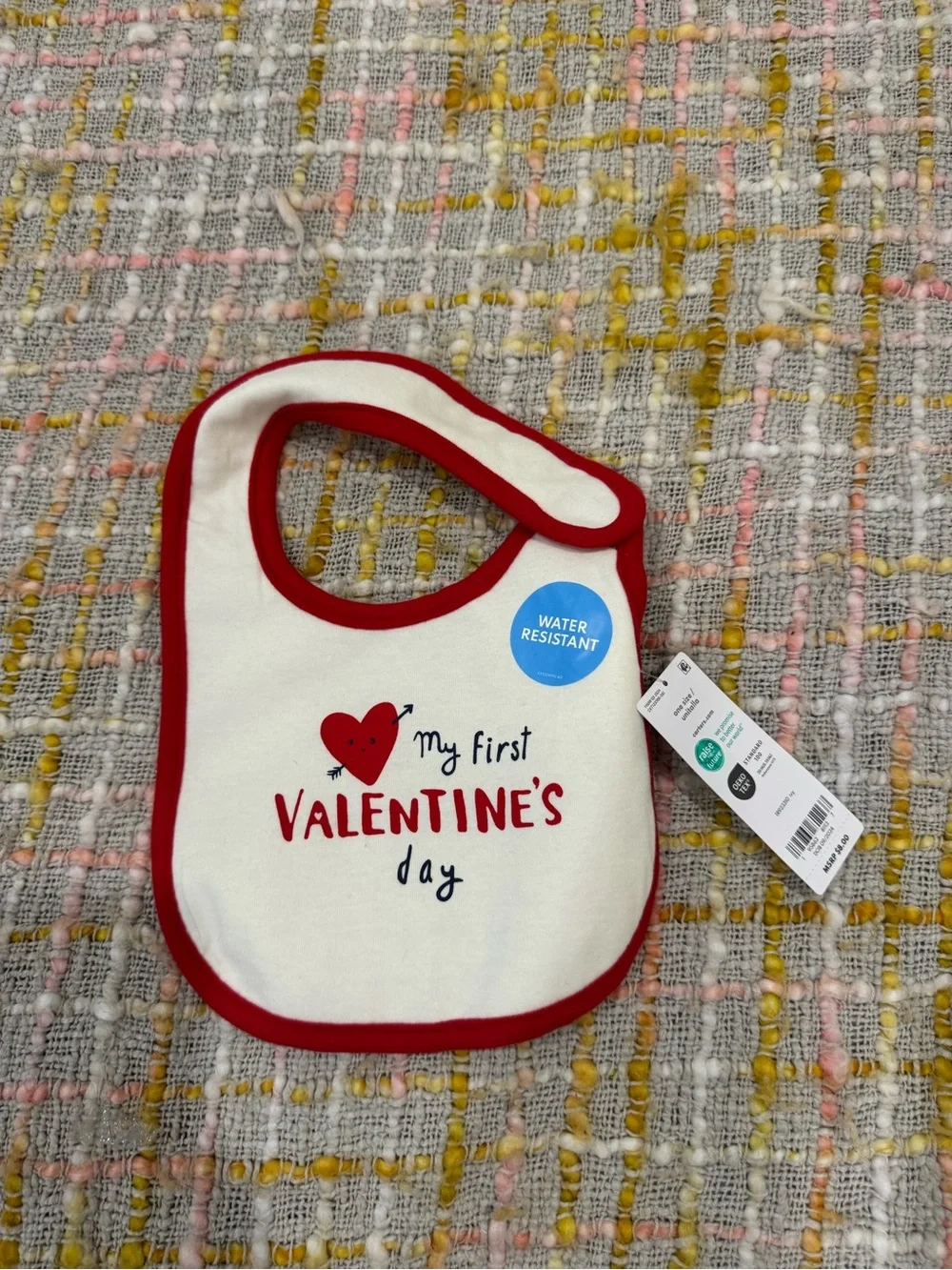 Carter's White Bib with Red Trim and Heart Valentine's Print